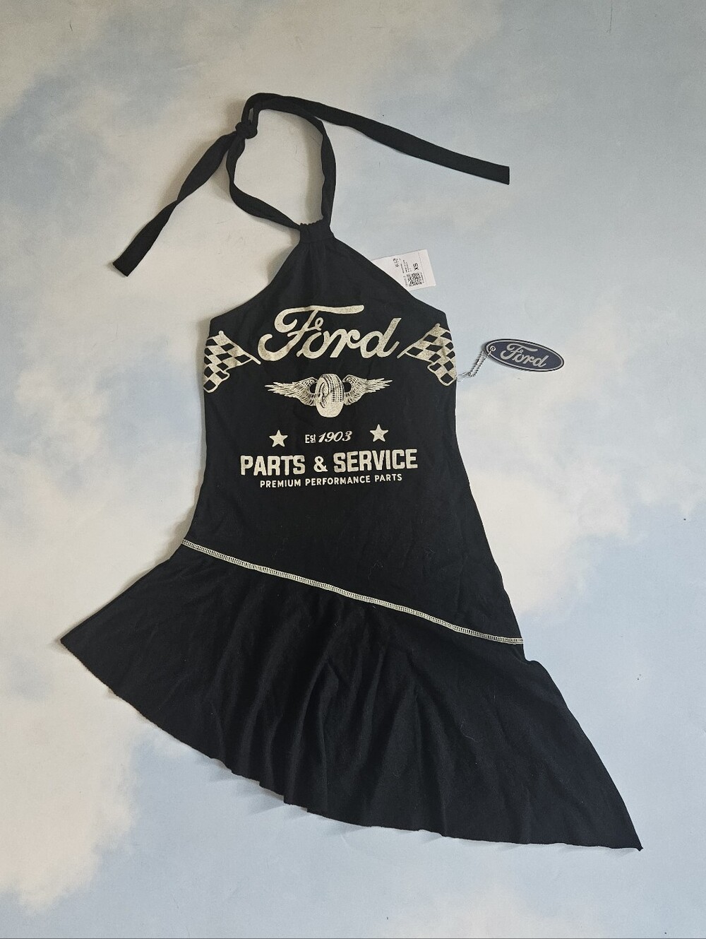 Ford Black Halter Dress with Cream Graphic Asymmetrical Dress